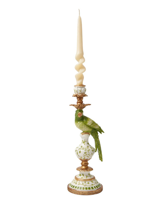 Antiqued Ornate Green & White Parrot Candle Holder (Right)