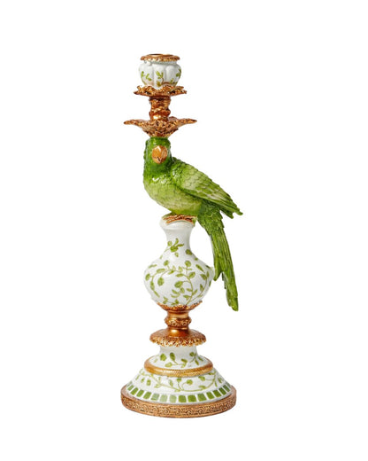 Antiqued Ornate Green & White Parrot Candle Holder (Right)