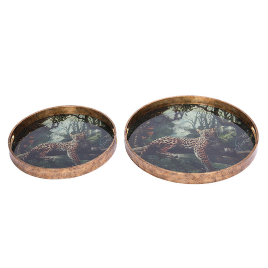 Set of 2 Lounging Leopards Decorative Trays