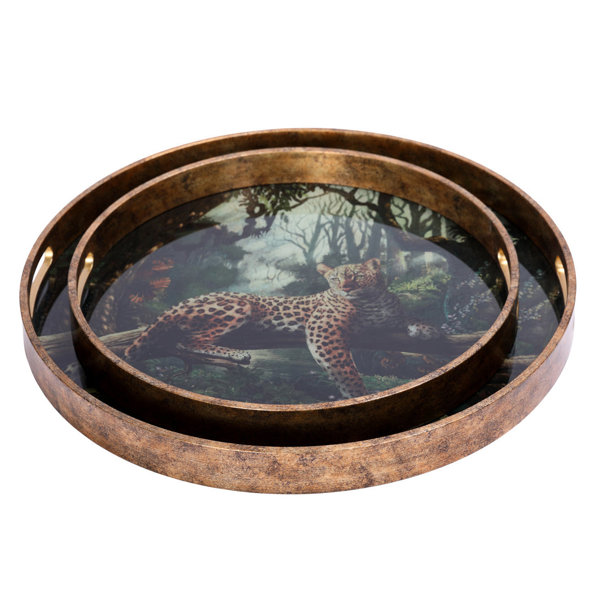 Set of 2 Lounging Leopards Decorative Trays