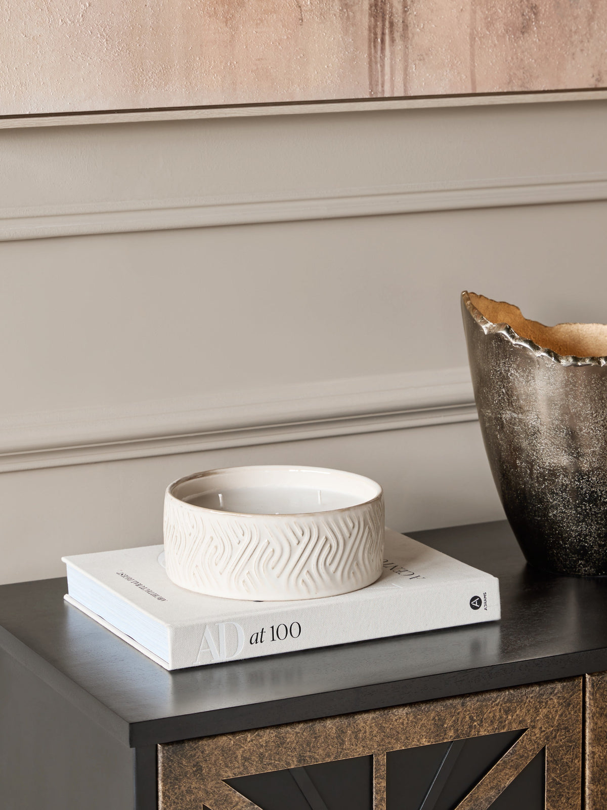 Sienna Filled Wax Ivory Ceramic Candle Bowl