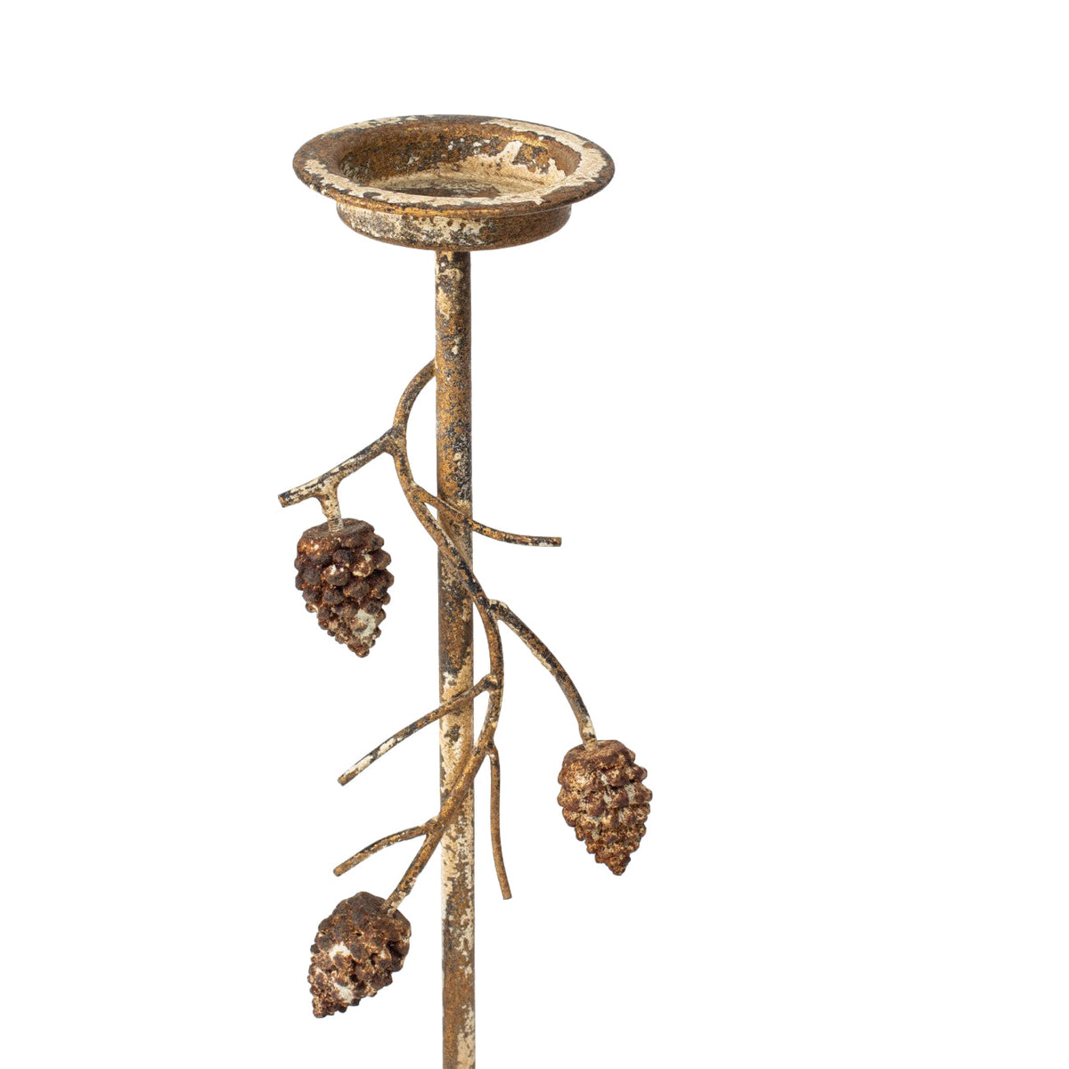 Aura Candle Holder with Pinecone Branches Rustic Gold Small