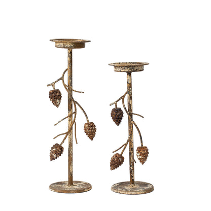 Aura Candle Holder with Pinecone Branches Rustic Gold Small