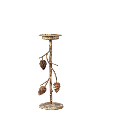Aura Candle Holder with Pinecone Branches Rustic Gold Small