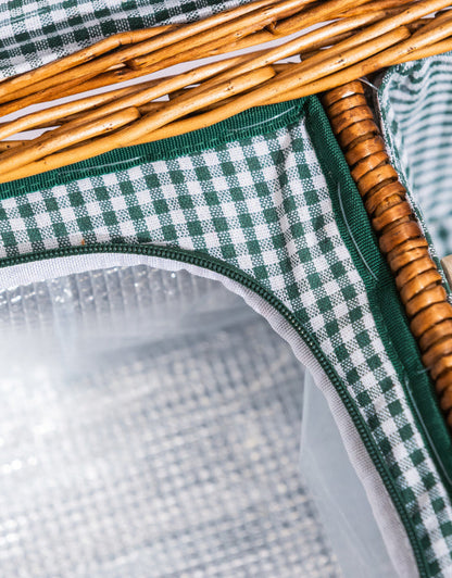 Luxury Gingham 2-Person Picnic Hamper with Leather Handles & Accessories
